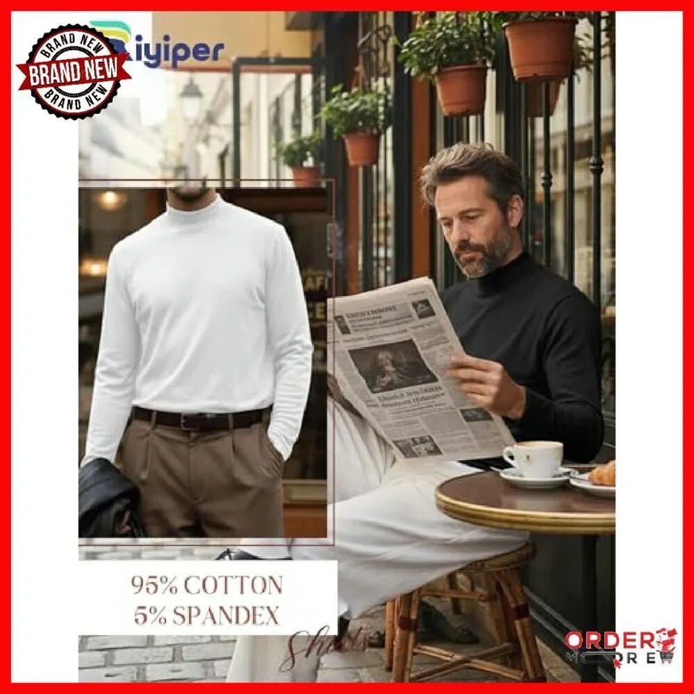 Men's Big Tall Mock Turtleneck Long Sleeve Cotton Tees 3-Pack Loose Fit
